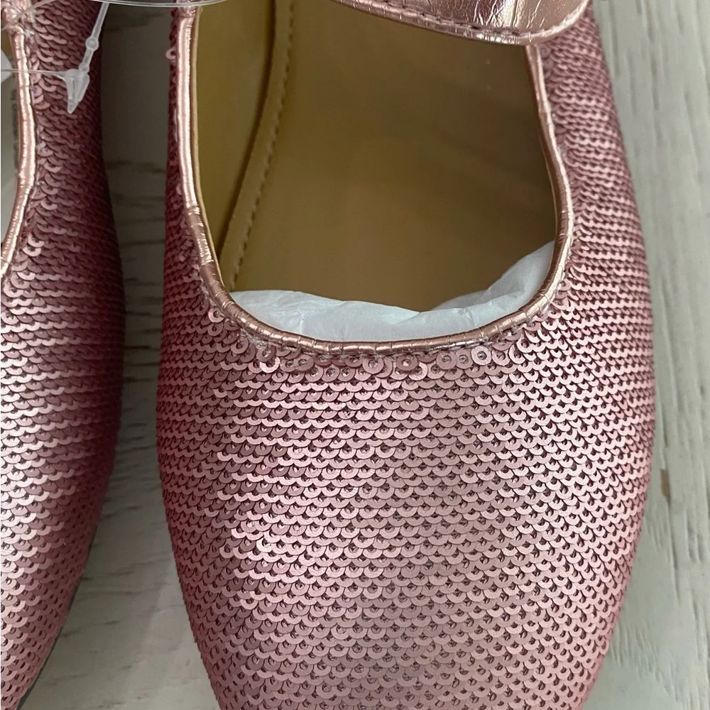 J. Crew Girls' Metallic Light Pink Rose Sparkling Mary Jane Buckle Flats Shoes 5